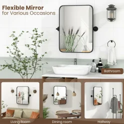 Tangkula 30 x 22 Inch Pivot Wall-Mounted Mirror, Tilting Bathroom Mirror w/Shatter-Proof Film