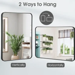 Tangkula 30 x 22 Inch Wall Mirror for Bathroom, Aluminum Alloy Matte Framed Round Corner Hangs Mirror