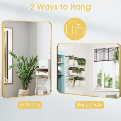 Tangkula 30 x 22 Inch Wall Mirror for Bathroom, Aluminum Alloy Matte Framed Round Corner Hangs Mirror