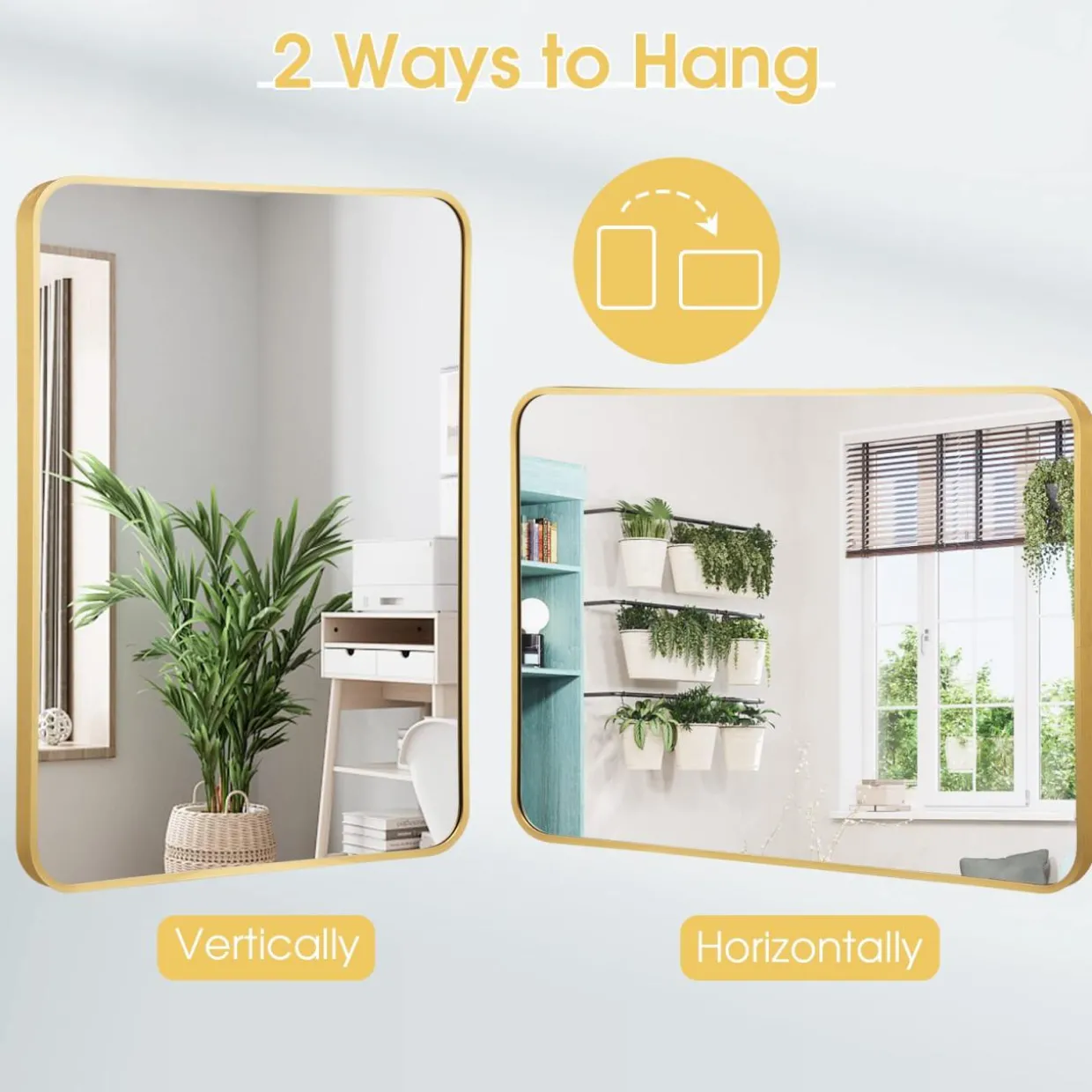 Tangkula 30 x 22 Inch Wall Mirror for Bathroom, Aluminum Alloy Matte Framed Round Corner Hangs Mirror