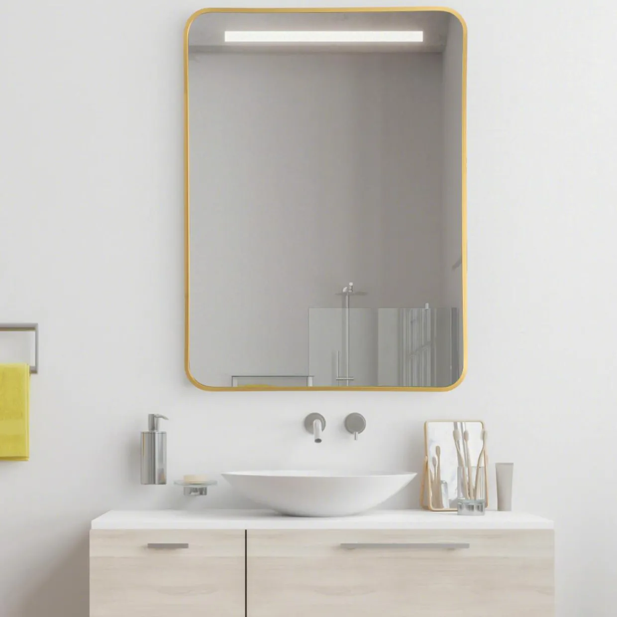 Tangkula 30 x 22 Inch Wall Mirror for Bathroom, Aluminum Alloy Matte Framed Round Corner Hangs Mirror