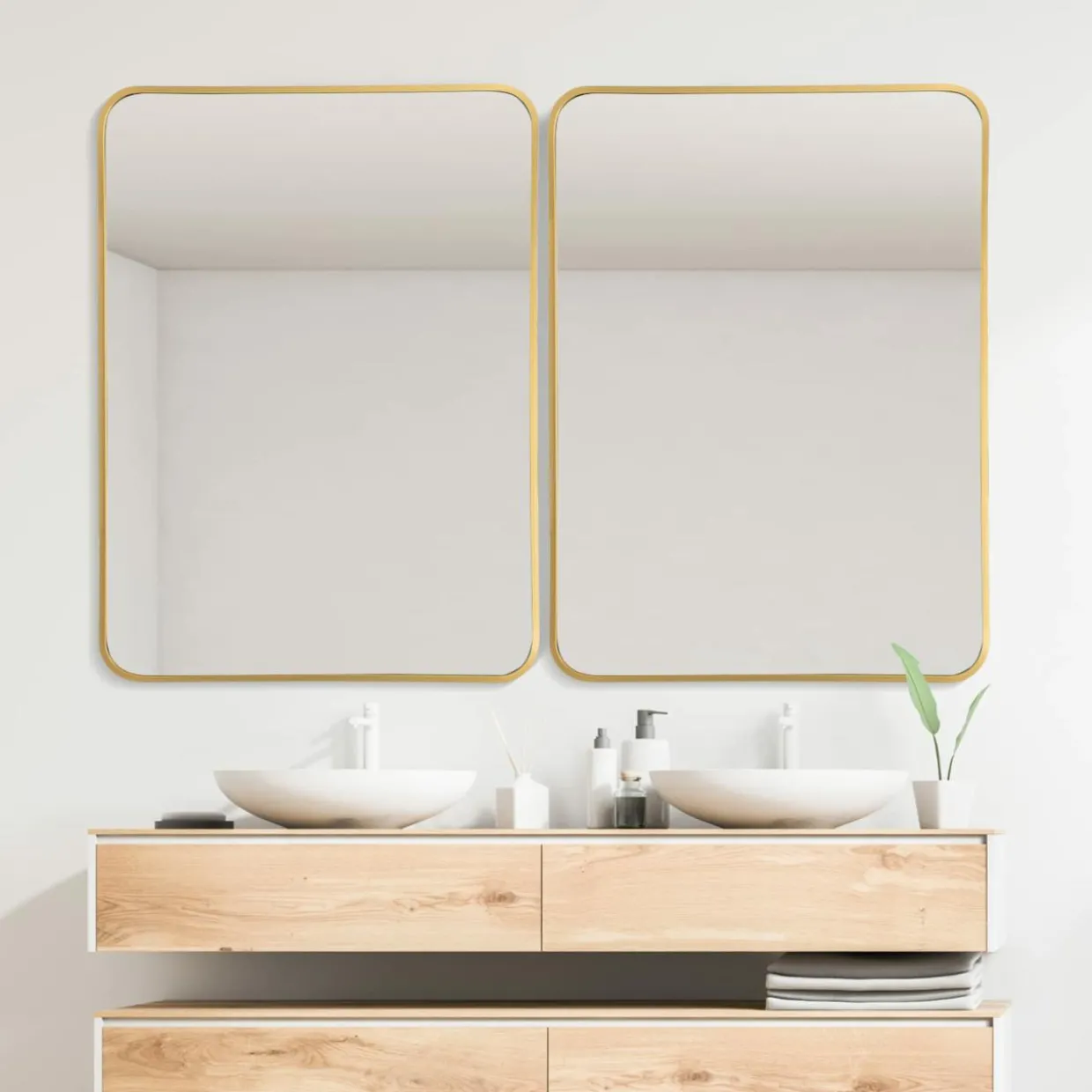 Tangkula 30 x 22 Inch Wall Mirror for Bathroom, Aluminum Alloy Matte Framed Round Corner Hangs Mirror