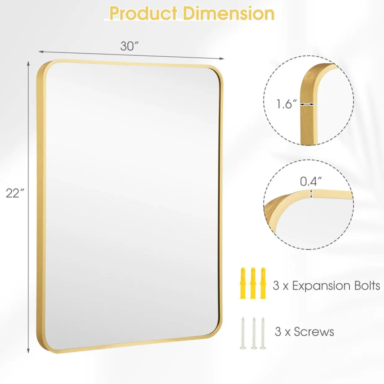 Tangkula 30 x 22 Inch Wall Mirror for Bathroom, Aluminum Alloy Matte Framed Round Corner Hangs Mirror