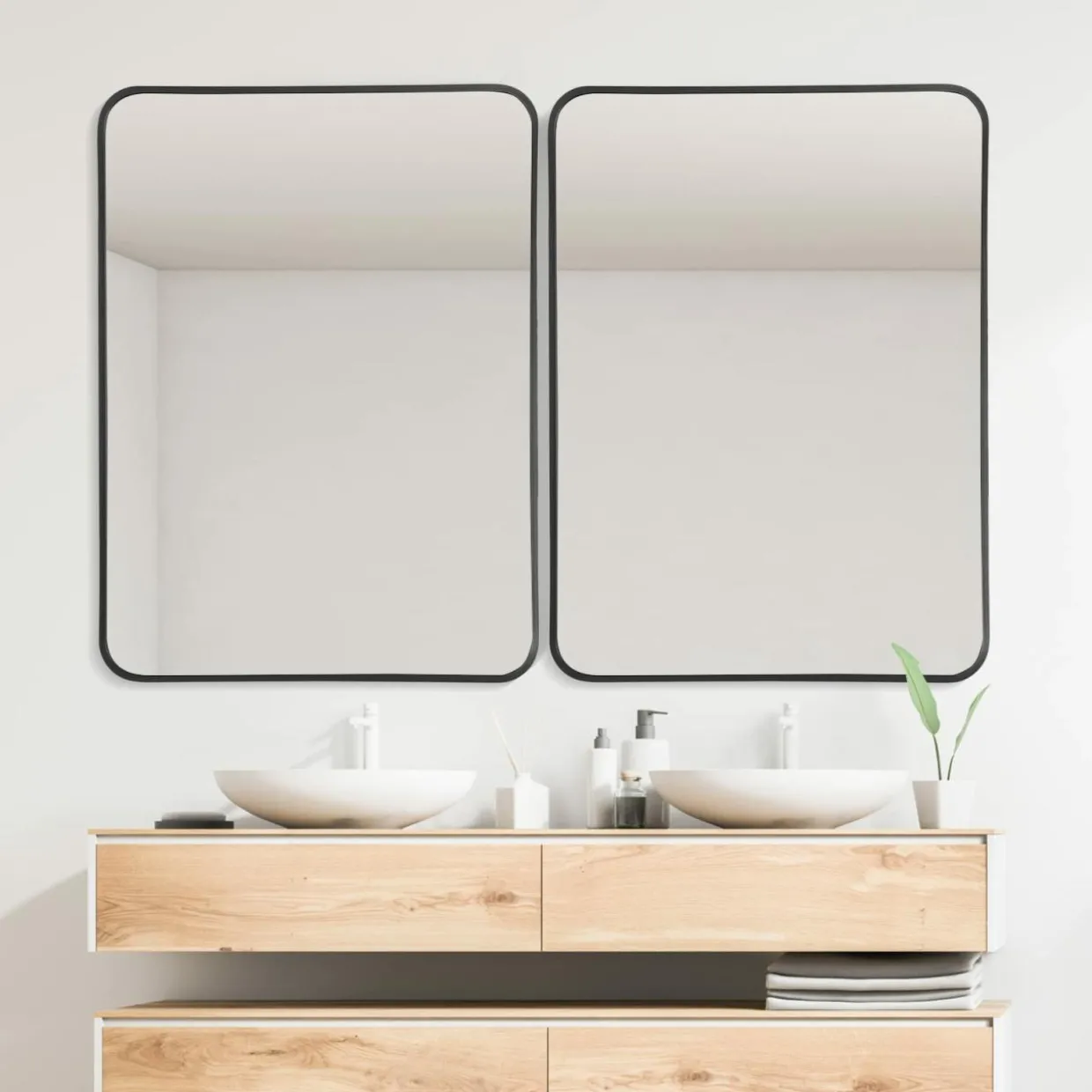 Tangkula 30 x 22 Inch Wall Mirror for Bathroom, Aluminum Alloy Matte Framed Round Corner Hangs Mirror