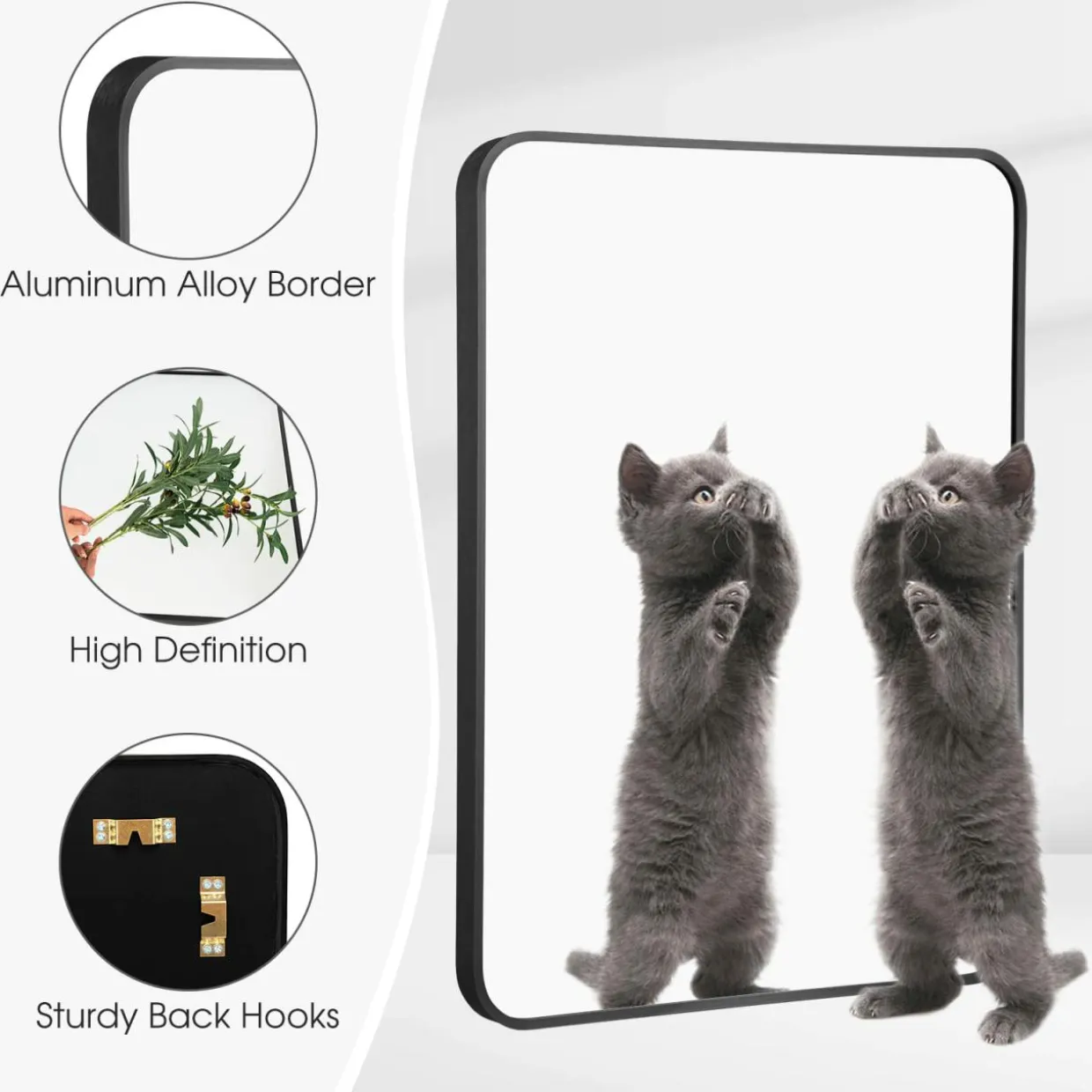 Tangkula 30 x 22 Inch Wall Mirror for Bathroom, Aluminum Alloy Matte Framed Round Corner Hangs Mirror