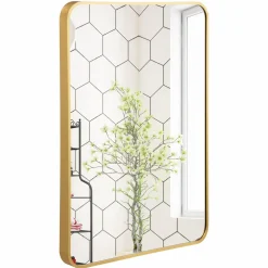 Tangkula 30 x 22 Inch Wall Mirror for Bathroom, Aluminum Alloy Matte Framed Round Corner Hangs Mirror