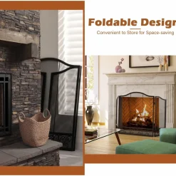 Tangkula 50 x 31 Inches 3-Panel Heat-Resistant Metal Mesh Fireplace Screen