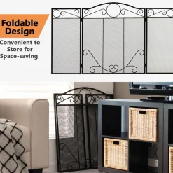 Tangkula 50 x 29 Inches 3-Panel Heat-Resistant Metal Mesh Fireplace Screen