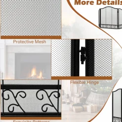 Tangkula 50 x 31 Inches 3-Panel Heat-Resistant Metal Mesh Fireplace Screen