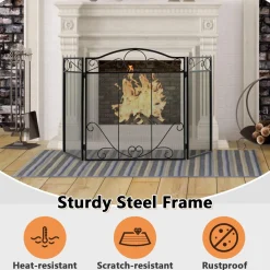 Tangkula 50 x 29 Inches 3-Panel Heat-Resistant Metal Mesh Fireplace Screen