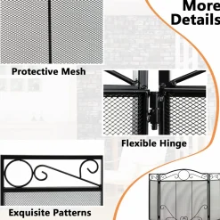 Tangkula 50 x 29 Inches 3-Panel Heat-Resistant Metal Mesh Fireplace Screen