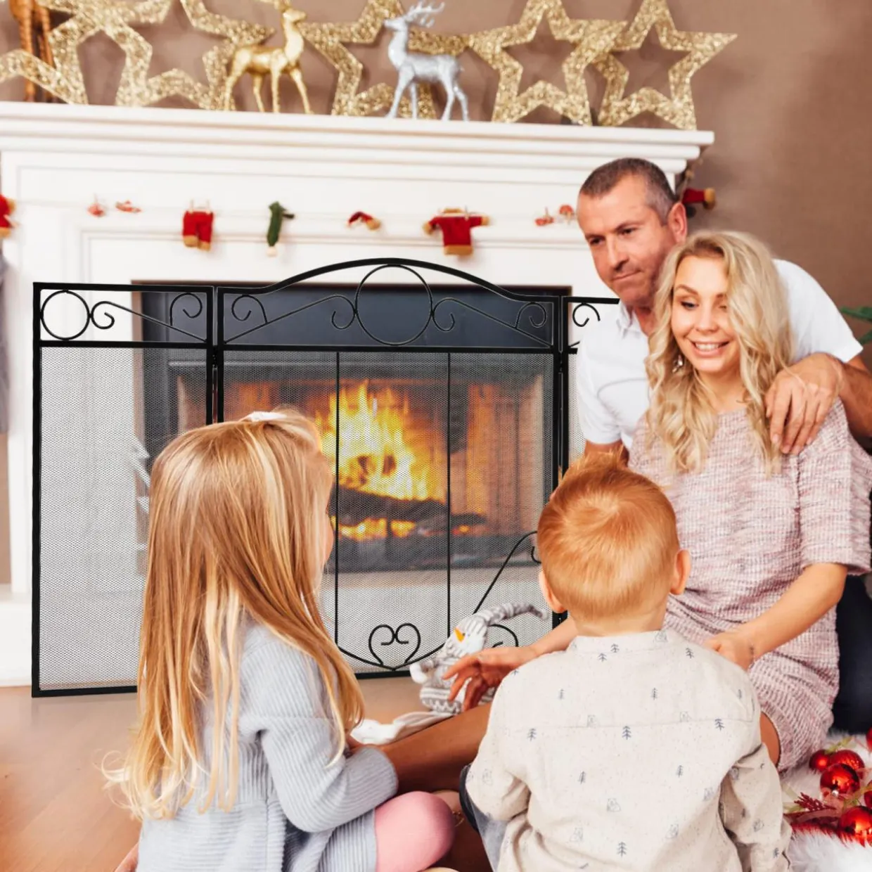 Tangkula 50 x 29 Inches 3-Panel Heat-Resistant Metal Mesh Fireplace Screen