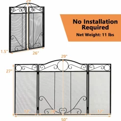 Tangkula 50 x 29 Inches 3-Panel Heat-Resistant Metal Mesh Fireplace Screen