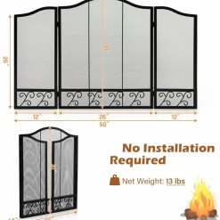 Tangkula 50 x 31 Inches 3-Panel Heat-Resistant Metal Mesh Fireplace Screen