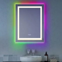 Tangkula 32" x 24" LED Bathroom Wall Mirror, RGB Backlit Dimmable Vanity Makeup Mirror