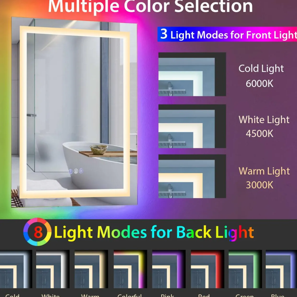 Tangkula 32" x 24" LED Bathroom Wall Mirror, RGB Backlit Dimmable Vanity Makeup Mirror