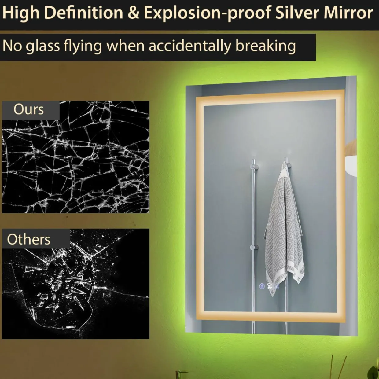 Tangkula 32" x 24" LED Bathroom Wall Mirror, RGB Backlit Dimmable Vanity Makeup Mirror