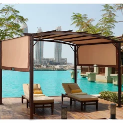Tangkula 12' x 9' Pergola Gazebo Canopy Outdoor Patio Garden Steel Frame Sun Shelter with Retractable Canopy Shades