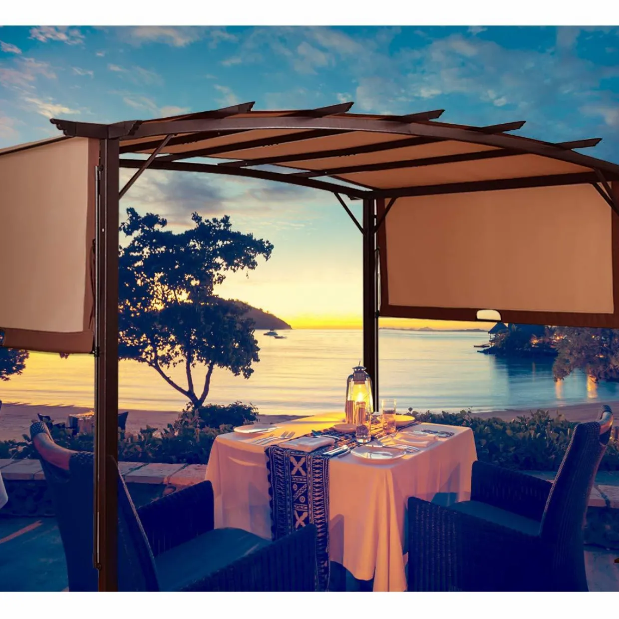Tangkula 12' x 9' Pergola Gazebo Canopy Outdoor Patio Garden Steel Frame Sun Shelter with Retractable Canopy Shades