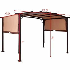 Tangkula 12' x 9' Pergola Gazebo Canopy Outdoor Patio Garden Steel Frame Sun Shelter with Retractable Canopy Shades