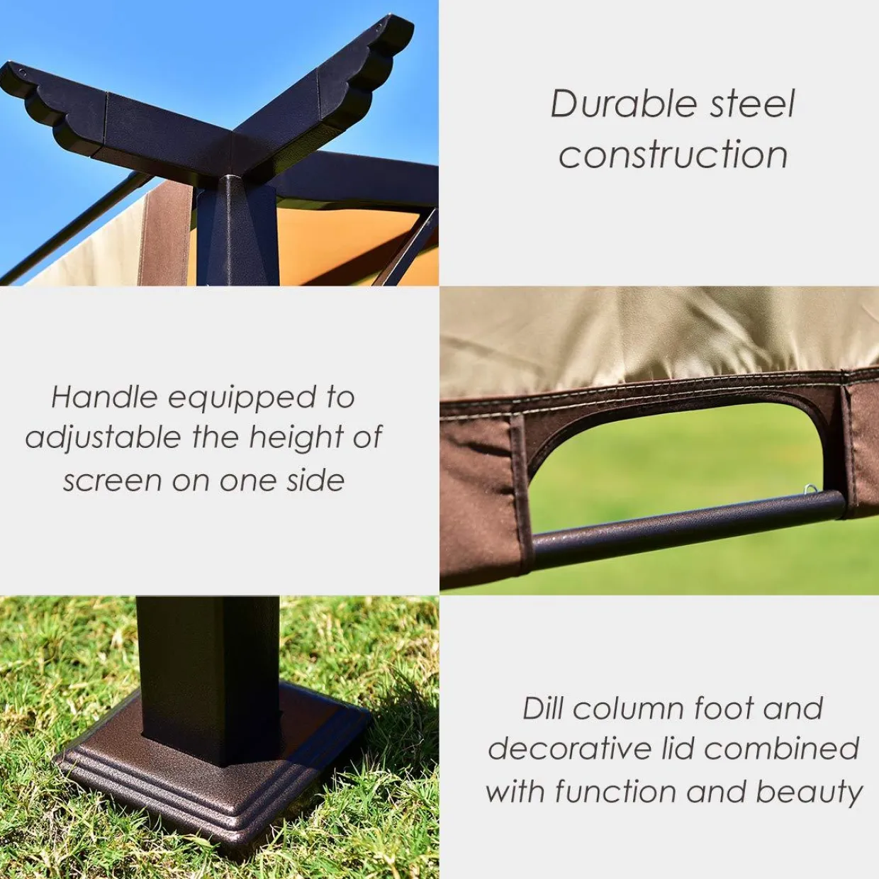 Tangkula 12' x 9' Pergola Gazebo Canopy Outdoor Patio Garden Steel Frame Sun Shelter with Retractable Canopy Shades