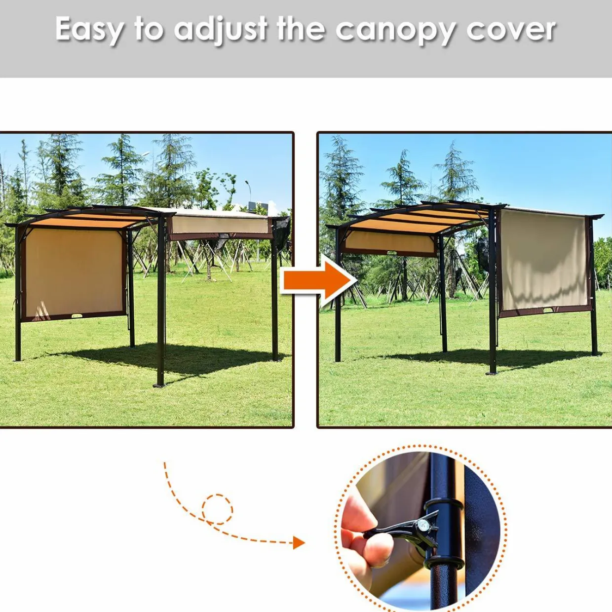 Tangkula 12' x 9' Pergola Gazebo Canopy Outdoor Patio Garden Steel Frame Sun Shelter with Retractable Canopy Shades