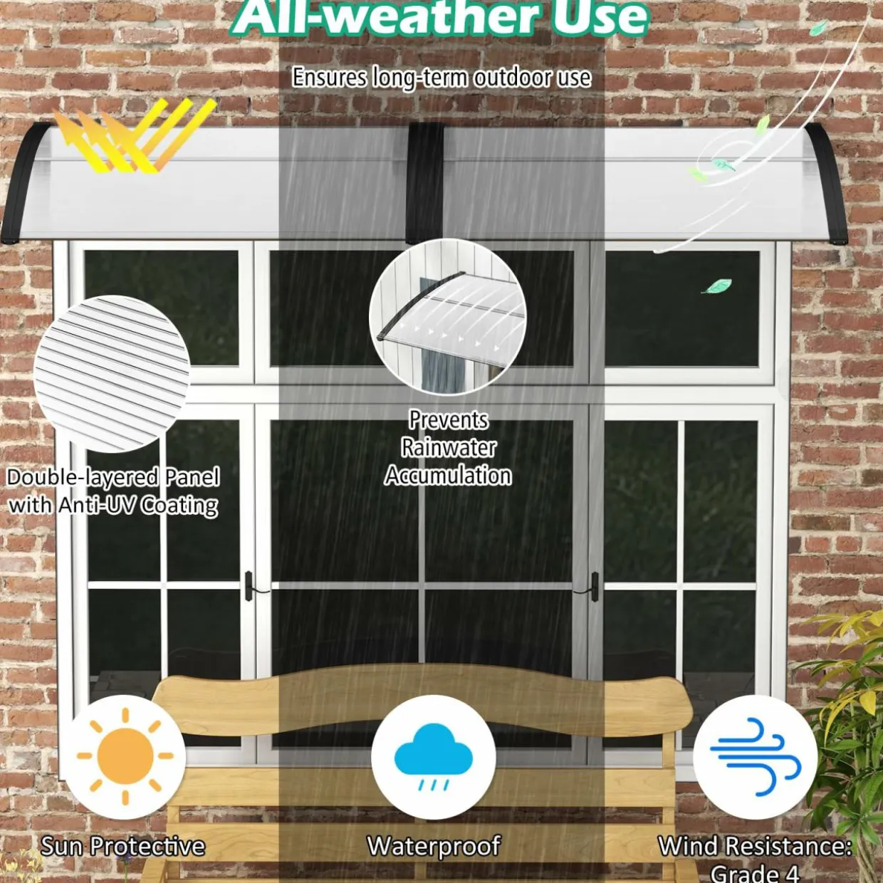 Tangkula 40" x 48" Window Awning, Modern Polycarbonate Overhead Door Awning