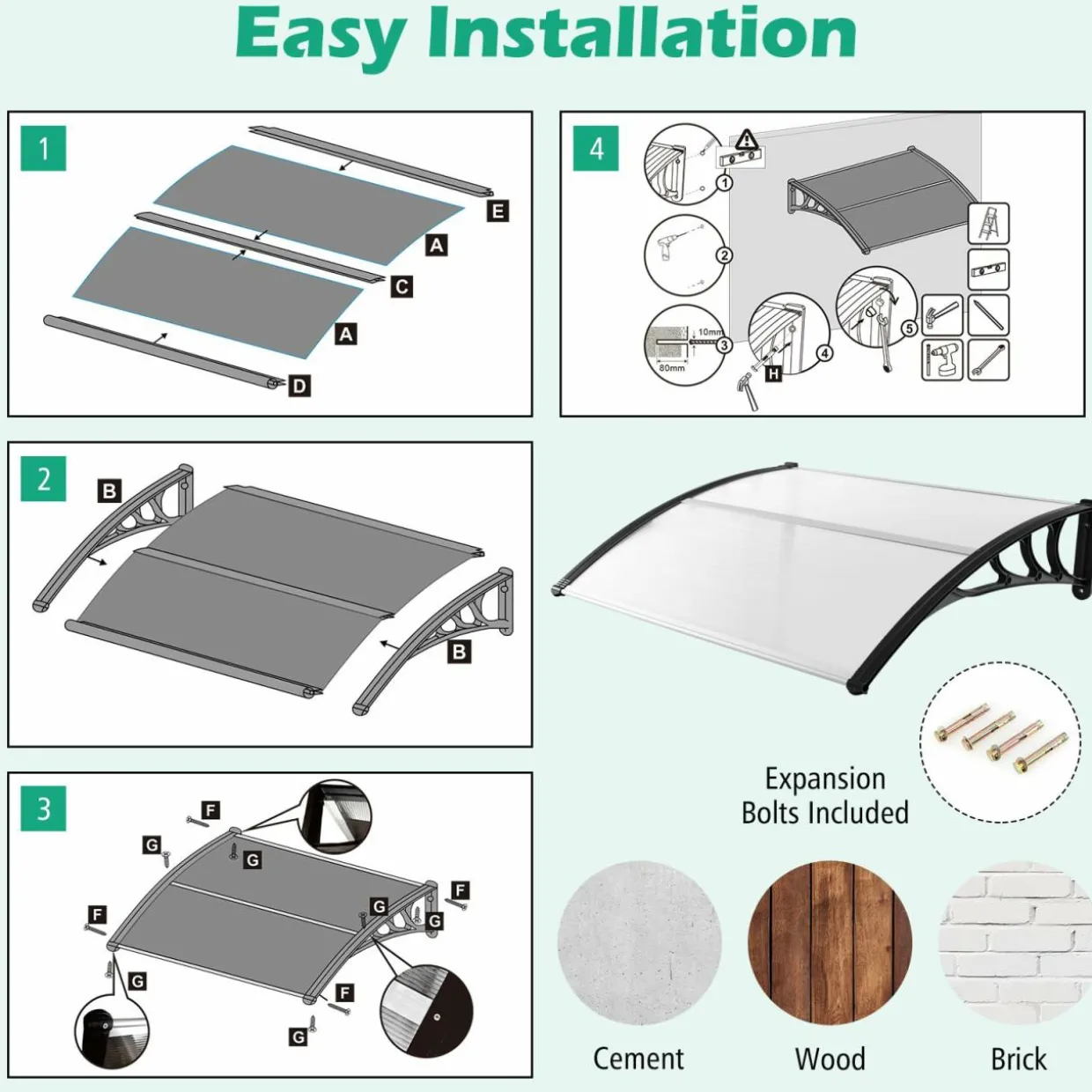 Tangkula 40" x 48" Window Awning, Modern Polycarbonate Overhead Door Awning
