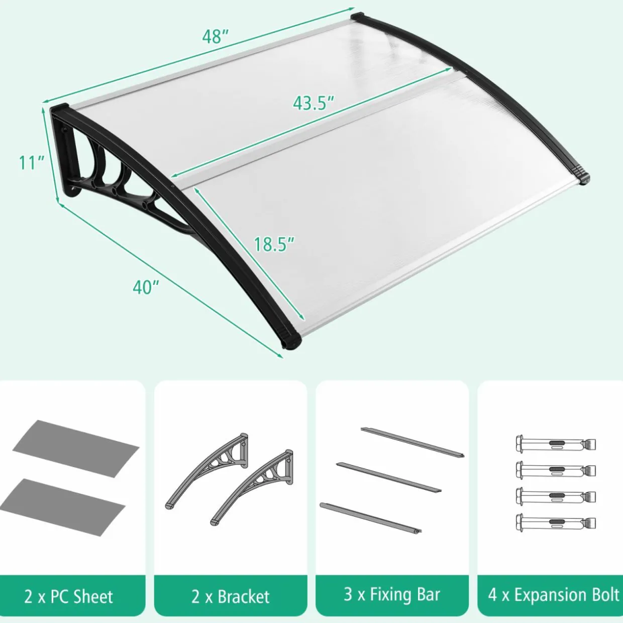 Tangkula 40" x 48" Window Awning, Modern Polycarbonate Overhead Door Awning