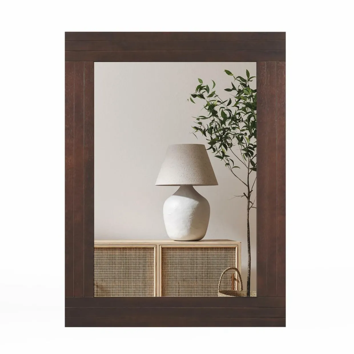 Tangkula 24" x 32" Wood Mirror for Wall, Wall Mounted Rectangular Decorative Mirror for Bathroom Living Room