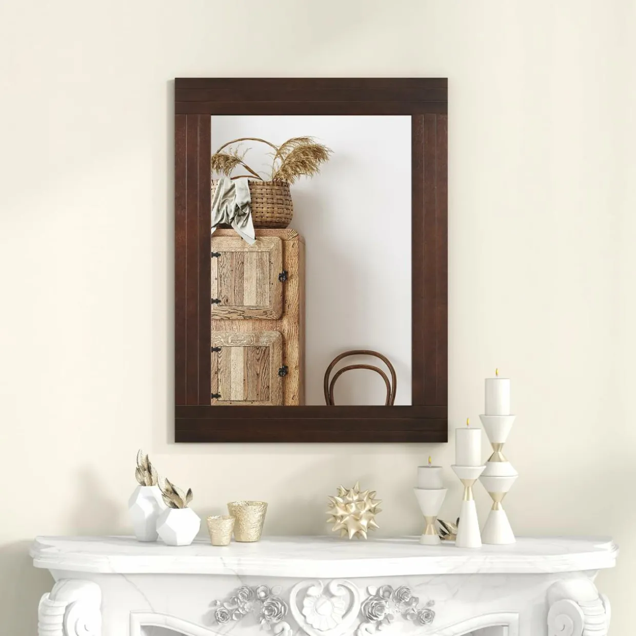 Tangkula 24" x 32" Wood Mirror for Wall, Wall Mounted Rectangular Decorative Mirror for Bathroom Living Room