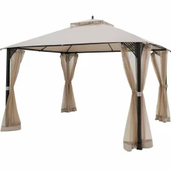 Tangkula 12 X 10FT Patio Gazebo, Air-Ventilated Canopy Party Tent w/Dual-Tiered Top for Backyard Garden Lawn