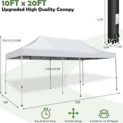 Tangkula 10 x 20Ft Pop-Up Canopy Tent, UPF 50+ Easy Setup Instant Canopy Tent with Wheeled Carrying Bag
