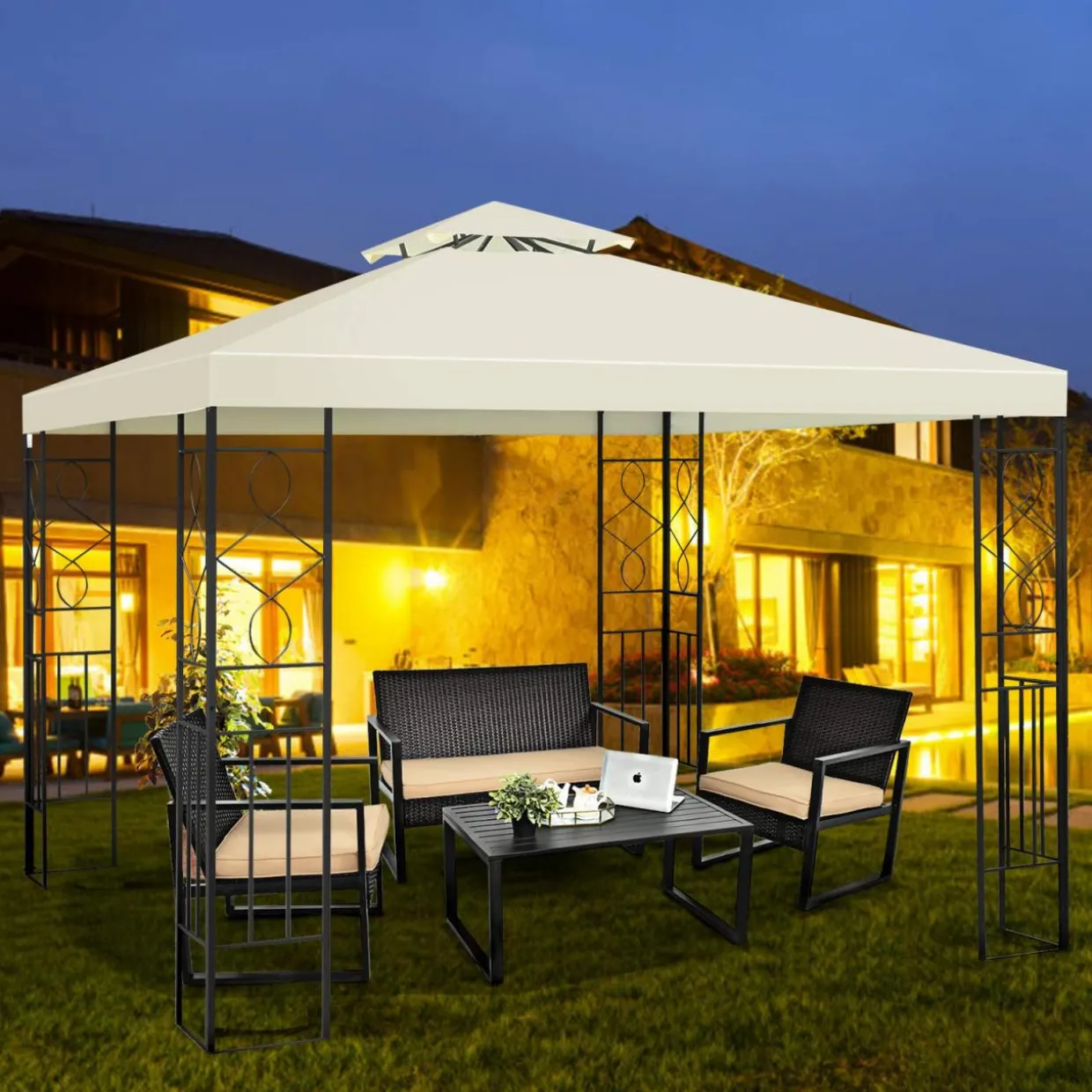 Tangkula 10 x 10FT 2-Tier Patio Gazebo, Powder Coated Steel Structure, Sun Shading Gazebo Canopy Shelter