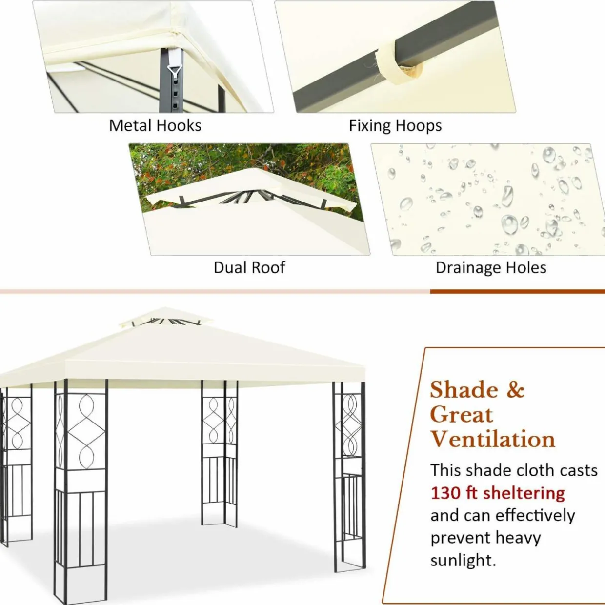 Tangkula 10 x 10FT 2-Tier Patio Gazebo, Powder Coated Steel Structure, Sun Shading Gazebo Canopy Shelter