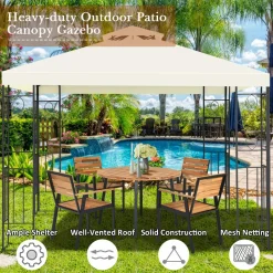 Tangkula 10 x 10FT 2-Tier Patio Gazebo, Powder Coated Steel Structure, Sun Shading Gazebo Canopy Shelter