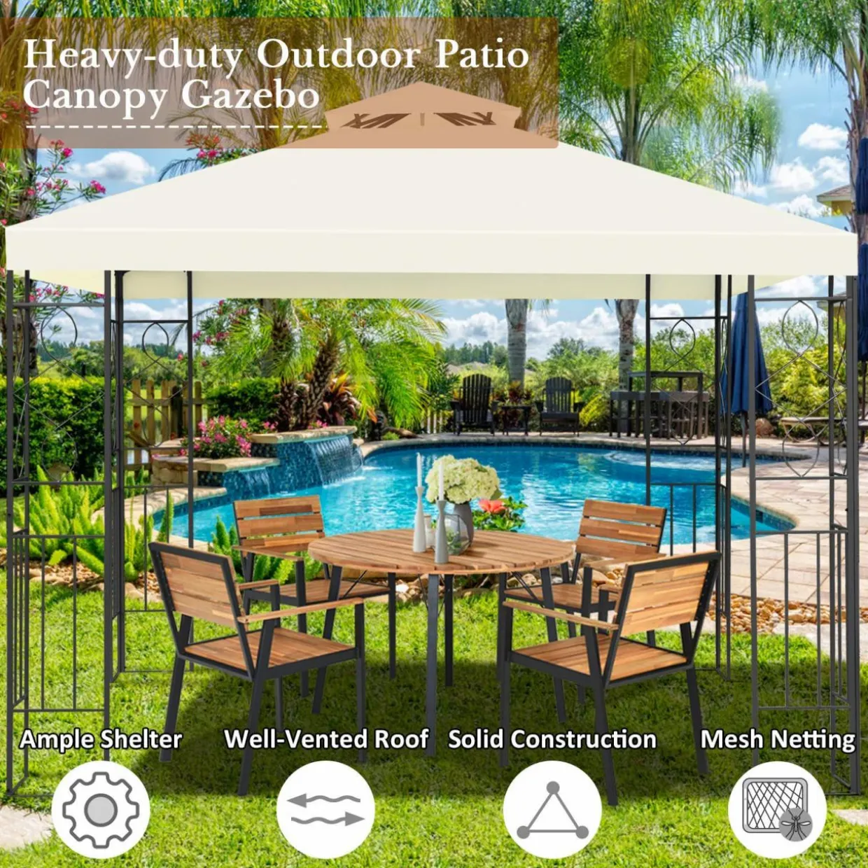 Tangkula 10 x 10FT 2-Tier Patio Gazebo, Powder Coated Steel Structure, Sun Shading Gazebo Canopy Shelter