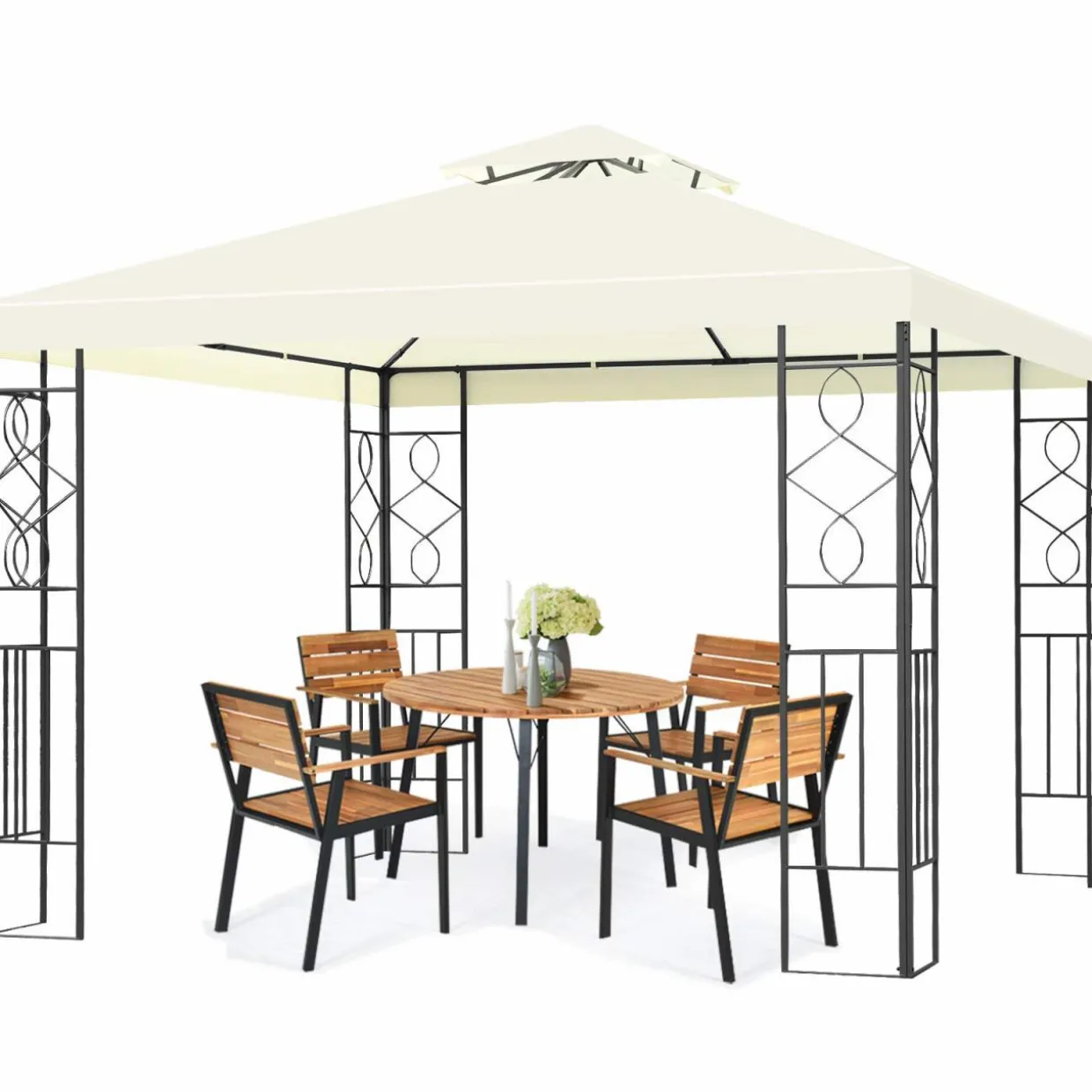 Tangkula 10 x 10FT 2-Tier Patio Gazebo, Powder Coated Steel Structure, Sun Shading Gazebo Canopy Shelter