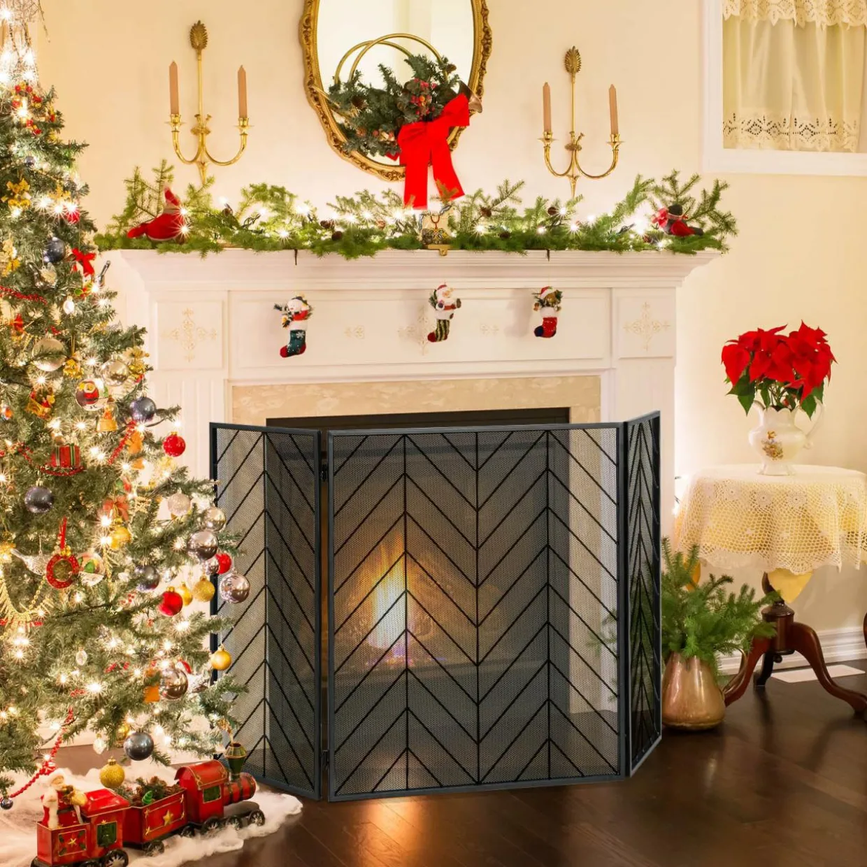 Tangkula 31 x 52.5In 3-Panel Fireplace Screen