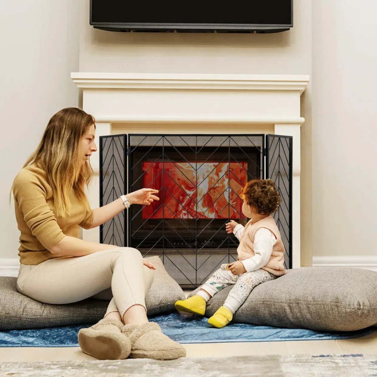 Tangkula 31 x 52.5In 3-Panel Fireplace Screen