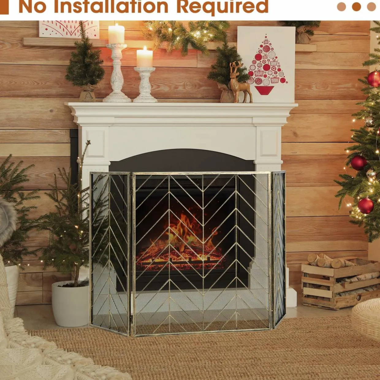 Tangkula 31 x 52.5In 3-Panel Fireplace Screen