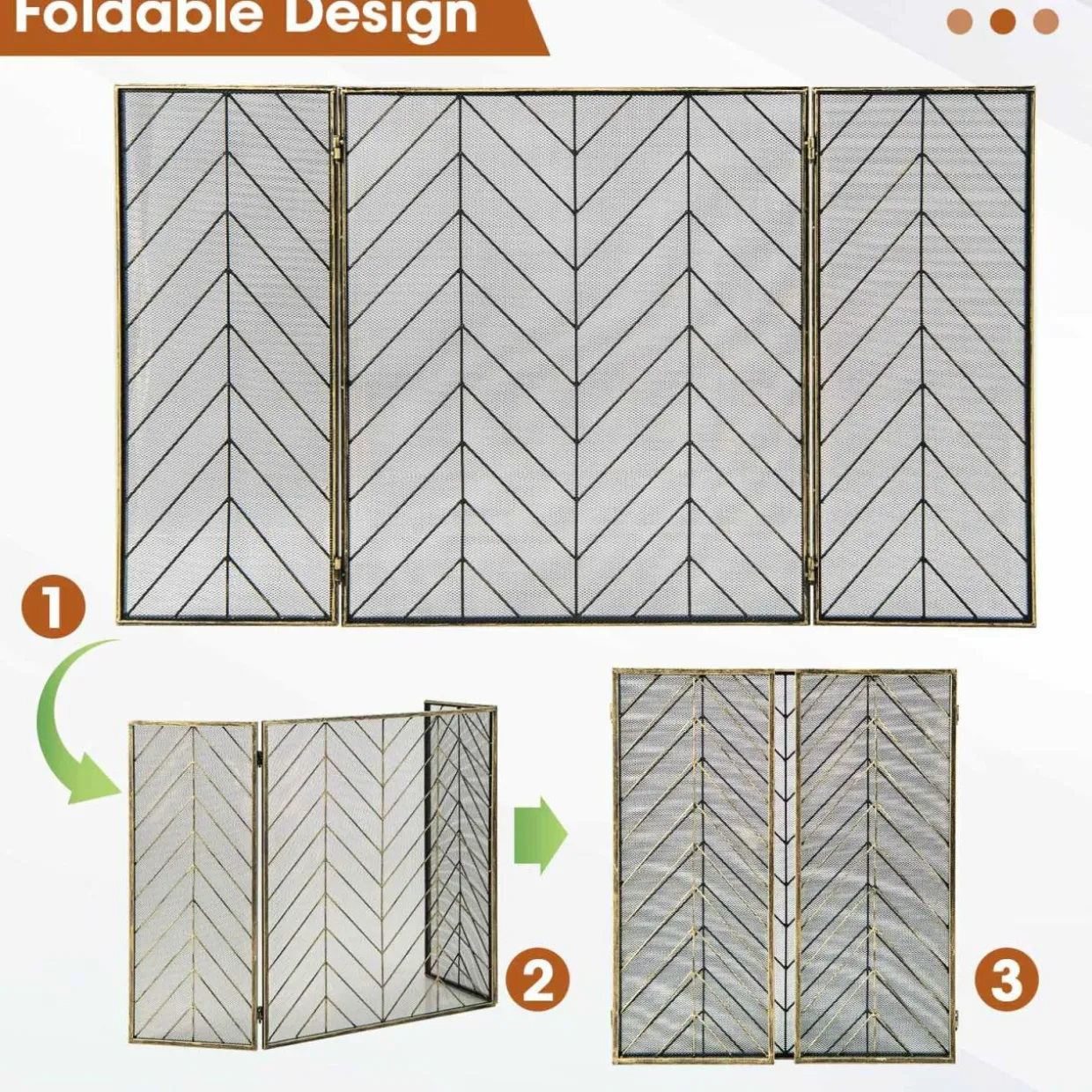 Tangkula 31 x 52.5In 3-Panel Fireplace Screen