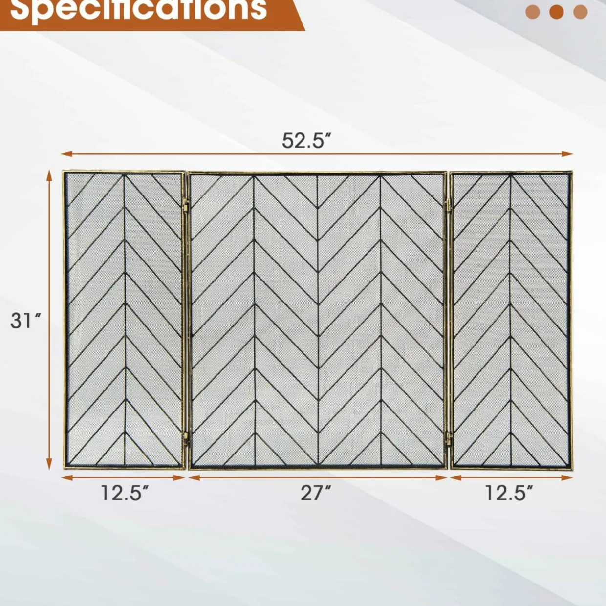 Tangkula 31 x 52.5In 3-Panel Fireplace Screen