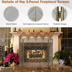 Tangkula 31 x 52.5In 3-Panel Fireplace Screen