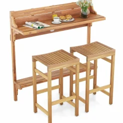 Tangkula Acacia Wood Balcony Table Set