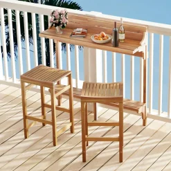 Tangkula Acacia Wood Balcony Table Set