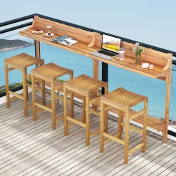 Tangkula Acacia Wood Balcony Table Set