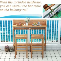 Tangkula Acacia Wood Balcony Table Set