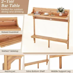 Tangkula Acacia Wood Balcony Table Set