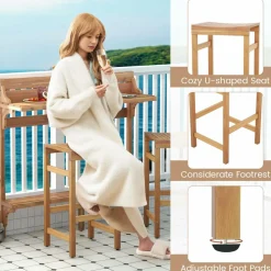 Tangkula Acacia Wood Balcony Table Set